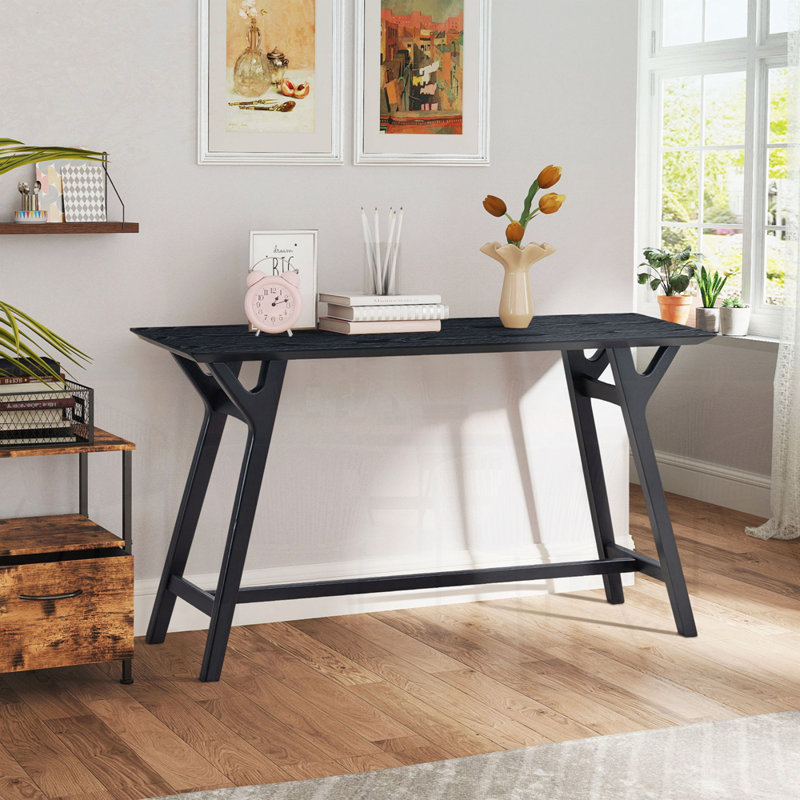 Console étroite avec pieds en bois massif, Noir, noir, noir, noir