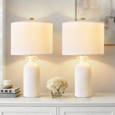Anazagene 24" H Dimmable Ceramic Table Lamp Set with Linen Drum Shades