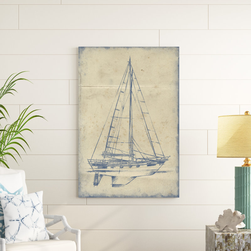 «Yacht IV» par Ethan Harper, reproduction d'art sur toile, H 37,625 po x l 25,625 po x P 1 po, Cadre blanc