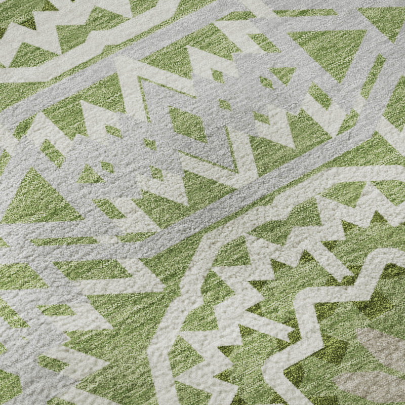 Premium Machine Washable Cerrito Green Rug, Rectangle 1'8" x 2'6"