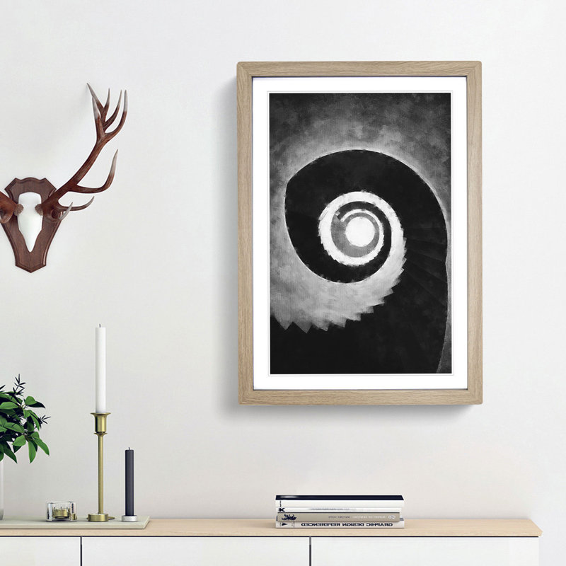 Spiral Staircase Abstract Painting - Framed Print, 63cm H x 45cm W x 2cm D, Oak Framed