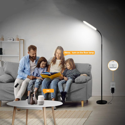 2 Pack LED Floor Lamp With Remote, 18W 1800LM Dimmable Standing Lamp, Eye-Caring Design For Living Room, Bedroom, Office, 360° Adjustable Gooseneck, Smart Plug Compatible