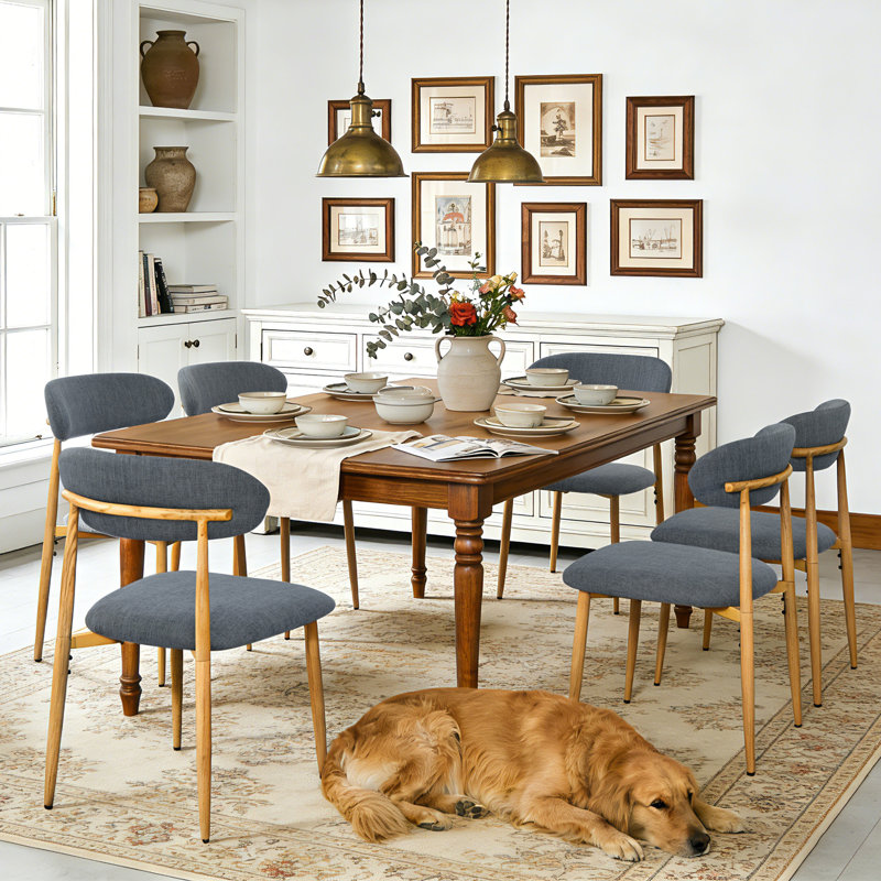 Upholstered Dining Chair Side Chair, Wood, Dark Grey
