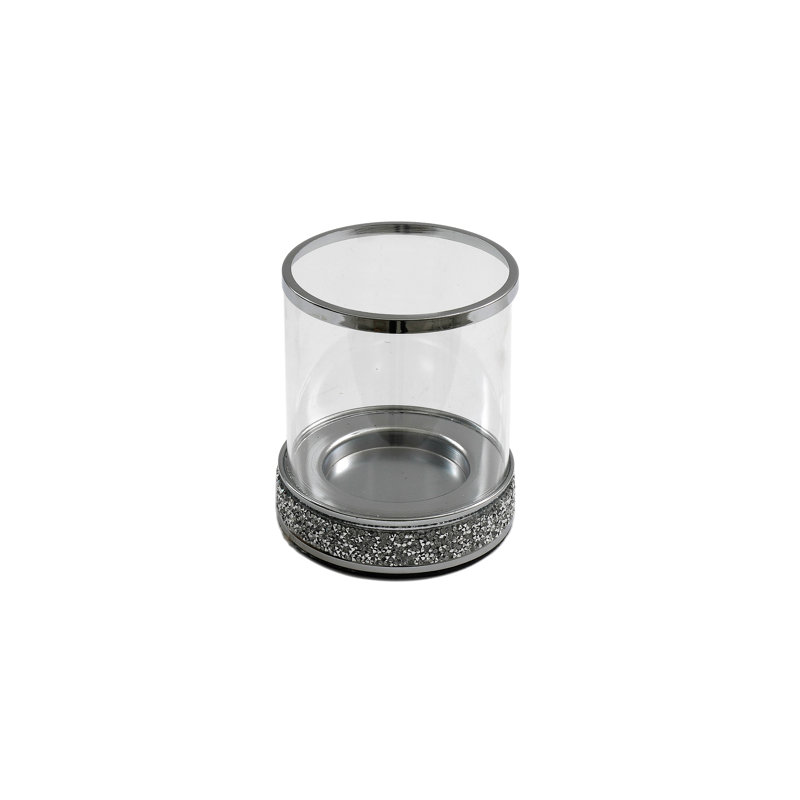 Glass Tabletop Candlestick with Candle Included, 16.5cm H x 13.6cm W x 14cm D
