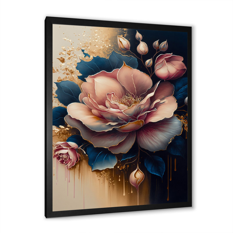 «Decadent Pink and Blue Roses III», reproduction sur toile, H 32 po x l 24 po x P 1 po, Impression noire sur toile encadrée