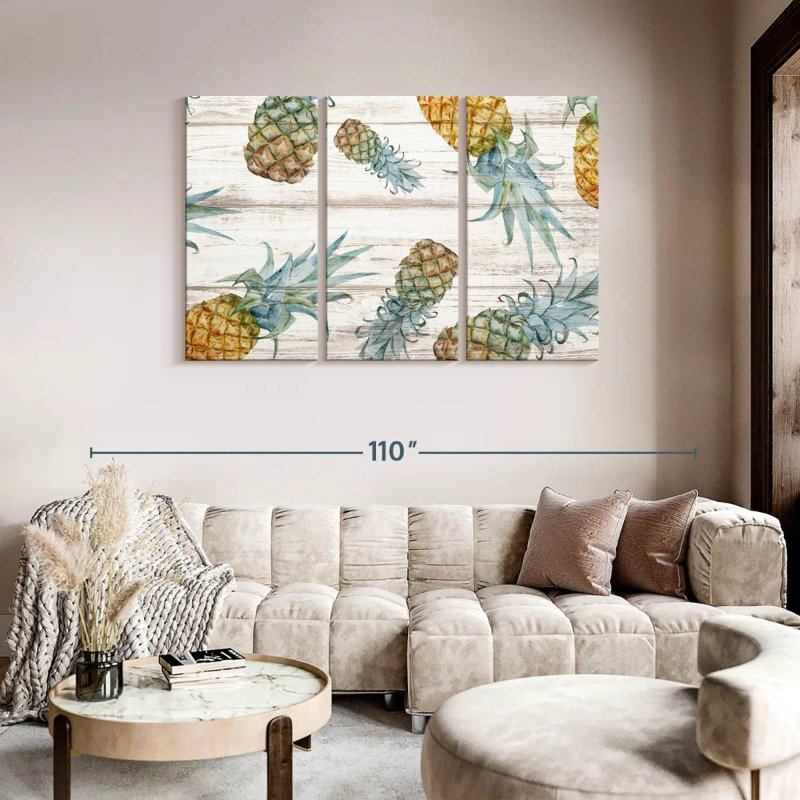 " Pineapple Pattern " by Mulberry Designs 3 - Pieces, 74" H x 48" W x 1.25" D
