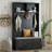 Hall Tree with Sliding Doors, 6 Hooks &amp; Padded Bench, 47.2”W Black Coat Rack | Black | Coat Racks-1089003312