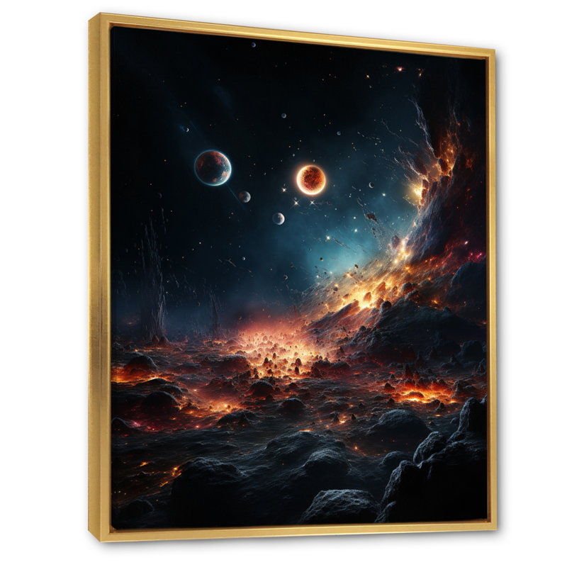 Galaxies Planets III, reproduction d'art sur toile, Encadrement doré, H 32 po x l 24 po x P 1 po