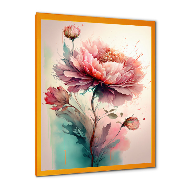 Pivoine rose vif Lozier - reproduction sur toile, H 44 po x l 34 po x P 1,5 po, Impression dorée sur toile encadrée