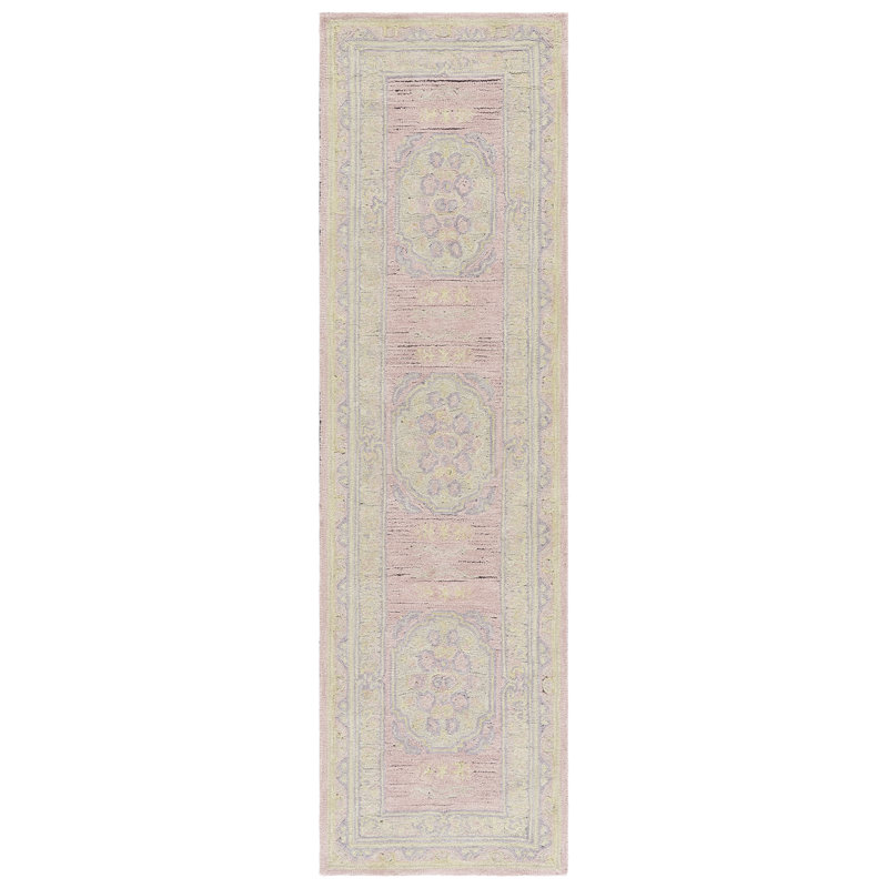 Savonnerie 401 Hand Tufted Wool/Cotton Oriental Indoor Use Only Rug in Pink/Beige, Runner 2'3" x 8'