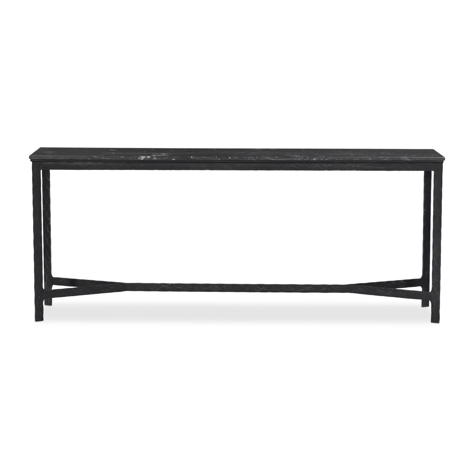 Kalia 78" Console Table, Charcoal Marble, Hammered Black Iron