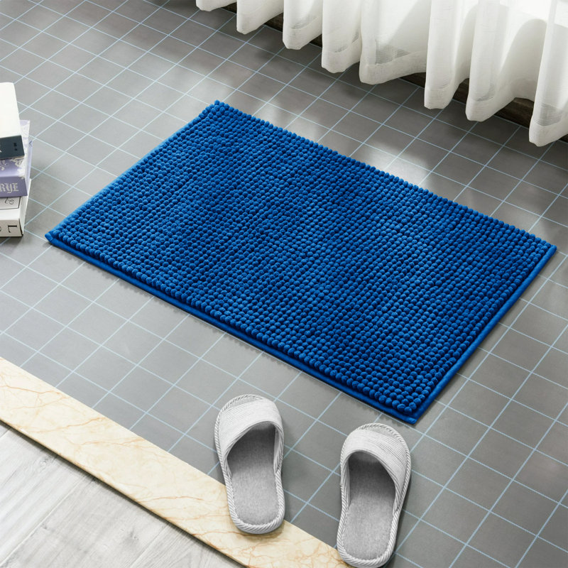 Nelu Ultra Absorbent Non-Slip Chenille Door Mat – Soft Microfiber Mat for Bathroom, Kitchen & Entryway, Navy, 50cm W x 80cm L