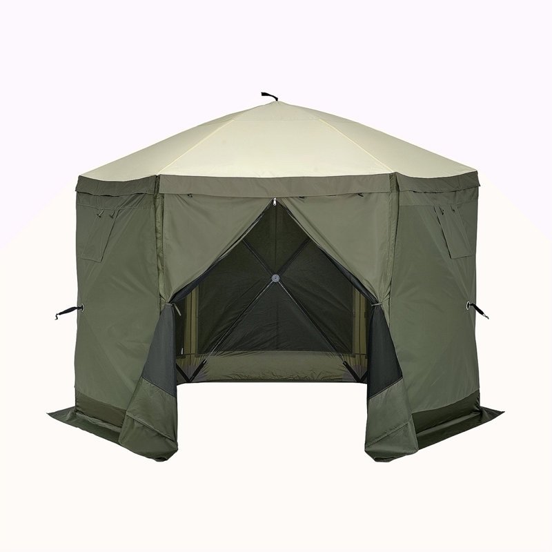Tente pour abri de jardin Pop Up, abri de soleil avec auvent à 6 côtés avec 6 toiles d'intimité amovibles et fenêtres en filet, tente écran à installation rapide de 10 x 10 pi avec moustiquaire