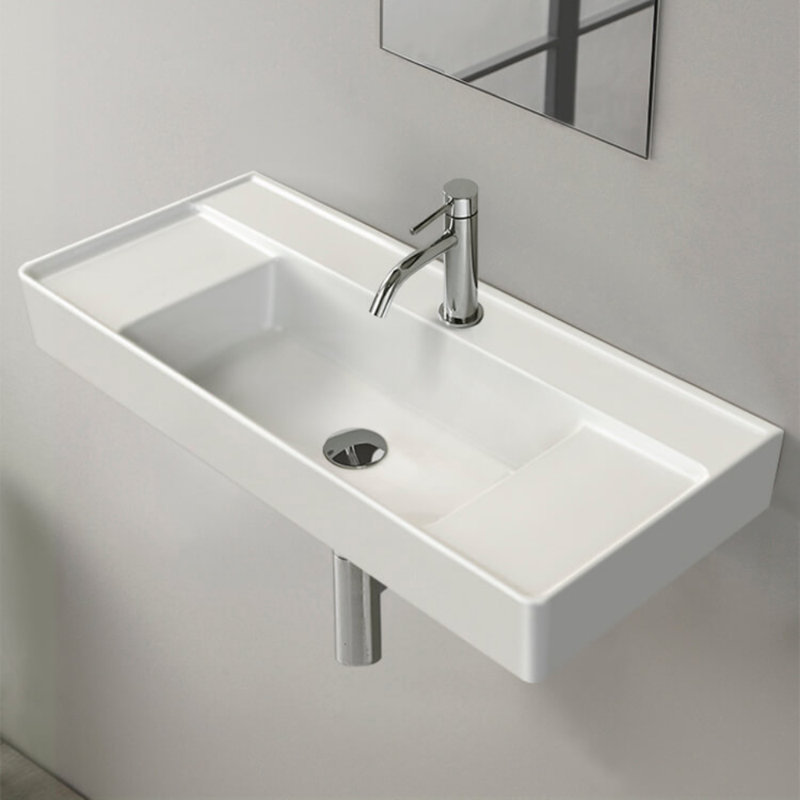 White Ceramic 33.5'' Rectangular Wall-Mount Bathroom Sink