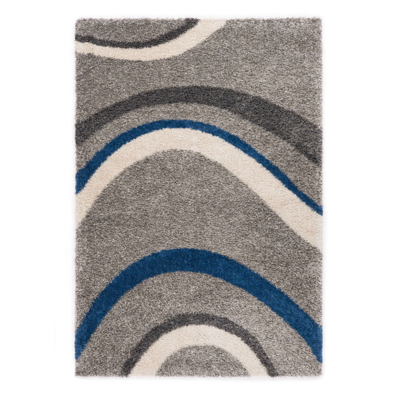 Tapis gris tissé à la machine Wajieh, Rectangle 6 pi 7 po x 9 pi 6 po