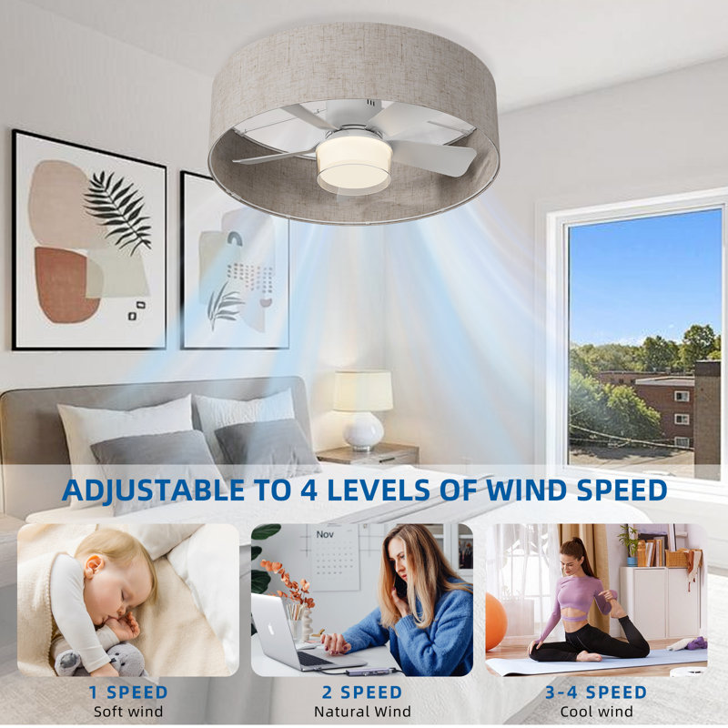 17,7 po Luminaire d'intérieur pour ventilateur de plafond avec télécommande, lumière DEL, 4 vitesses de ventilateur, intensité variable, 3 températures de couleur, avec abat-jour en lin