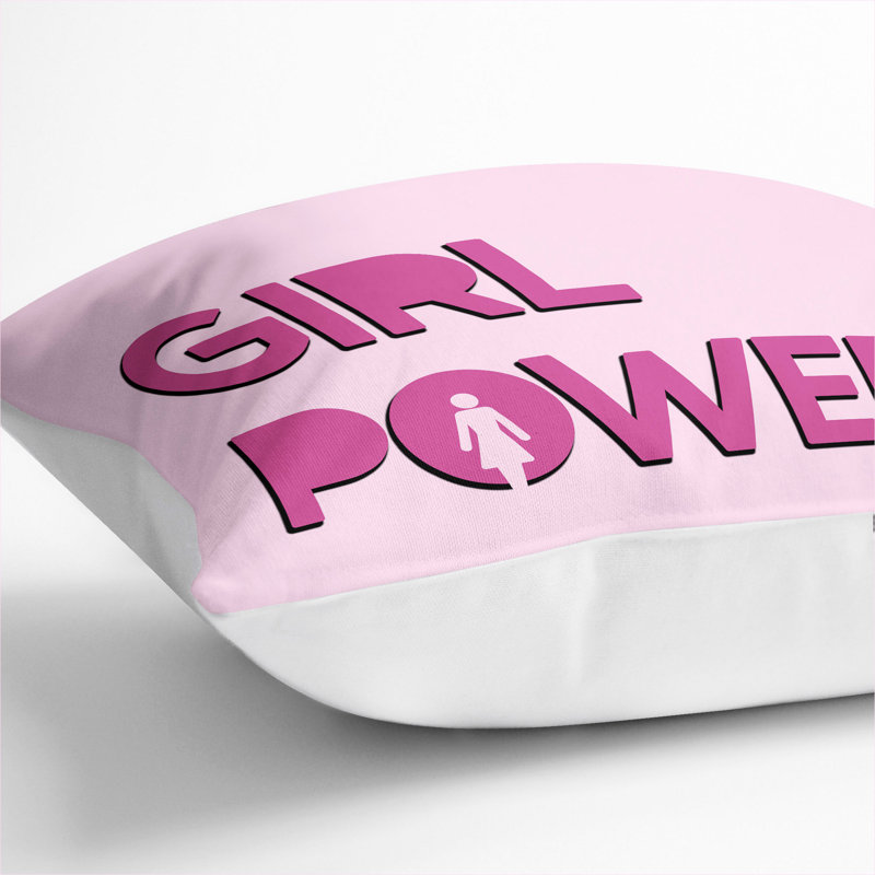 Girl Power Typography Square Throw Cushion, White, 40cm H x 40cm W x 15cm D