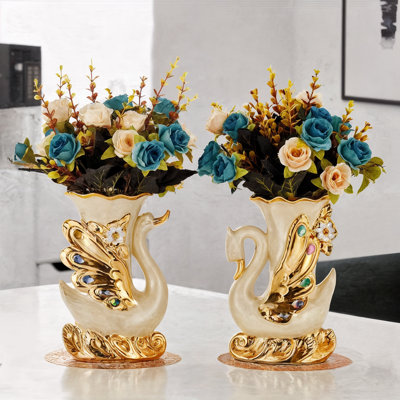 Vases en céramique Boho Swan - Élégant décor de table rétro, paire de centres de table