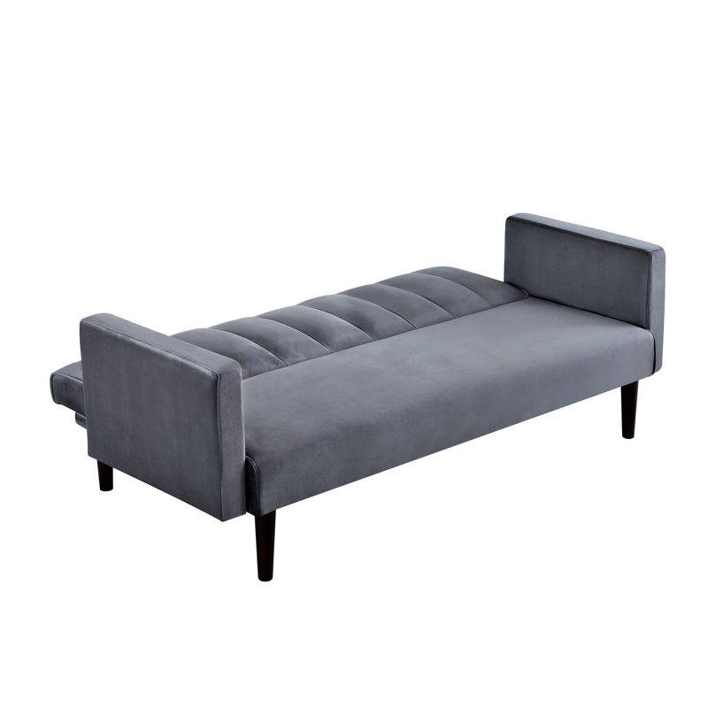 Divan-lit simple 72 po avec lit en futon simple et velours doux au toucher, style rétro moderne, gris respirant