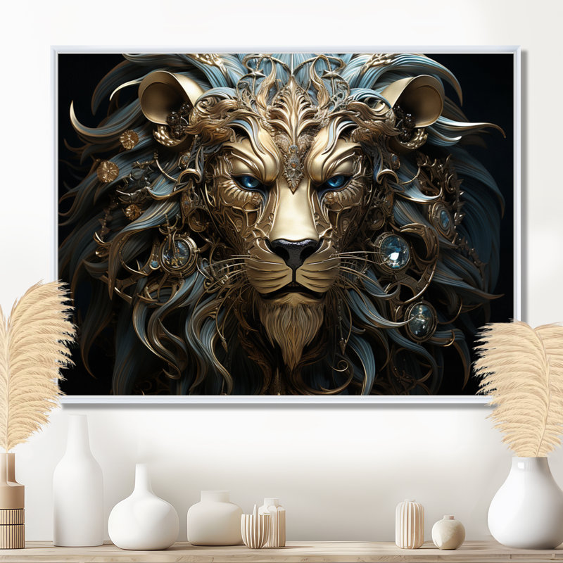 «Radiant Luminous Bronze Lion II», reproduction sur toile, H 12 po x l 20 po x P 1 po, Cadre flottant blanc