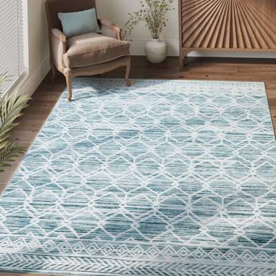 Tapis bleu marocain à motif géométrique antidérapant lavable
