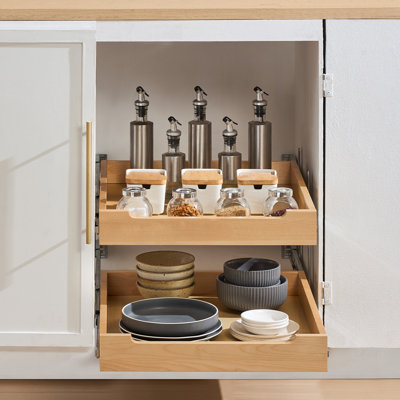 2 Tier Pull Out Cabinet Organizer Soft Close Slide Out Wood Drawer