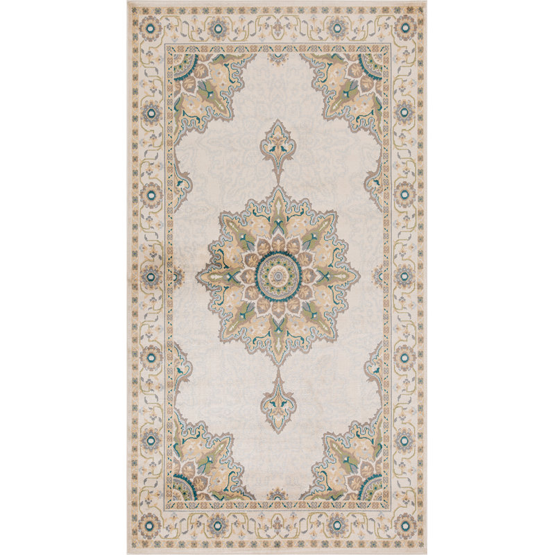 Tapis d'intérieur à médaillon 100% polypropylène Edeline, Rectangulaire 8 pi x 10 pi