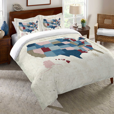 Modern Vintage Map Modern & Contemporary Cotton Machine Woven Duvet Cover