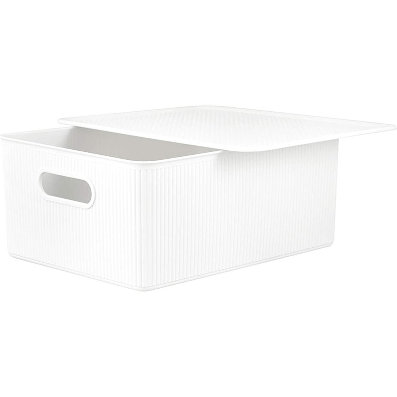 Ensemble de boîtes en plastique nervuré, Blanc, 1