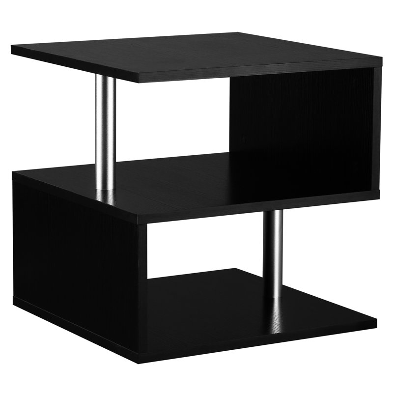 Table de bout noire de 20 po avec rangement, design moderne en forme de S, attrait élégant en acier, support durable