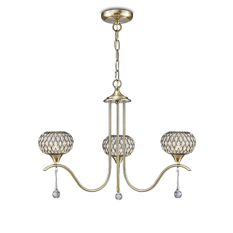 3 - Light Shaded Chandelier, Antique Brass