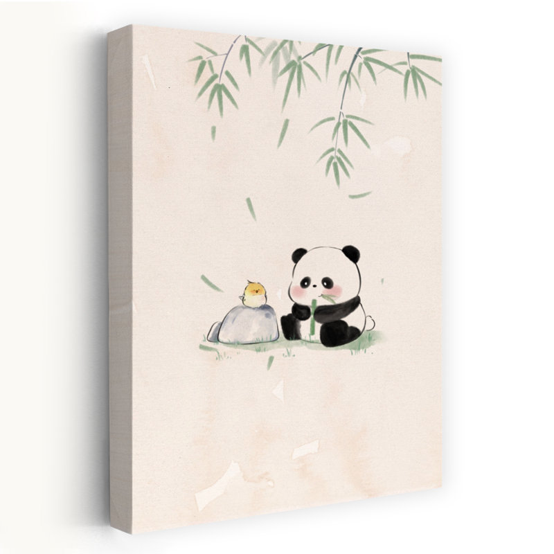 Mignon panda bambou pacifique serein, paisible, bambou, oiseau, panda, forêt, art mural, H 36 po x l 24 po