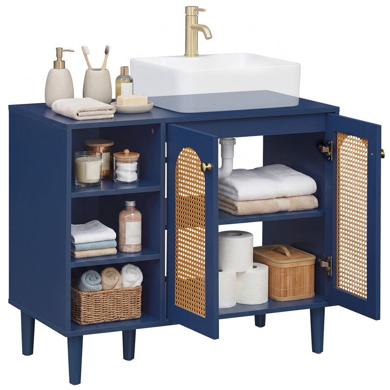 Armoire sous l'évier 36 po, base avec évier Boho et portes en rotin