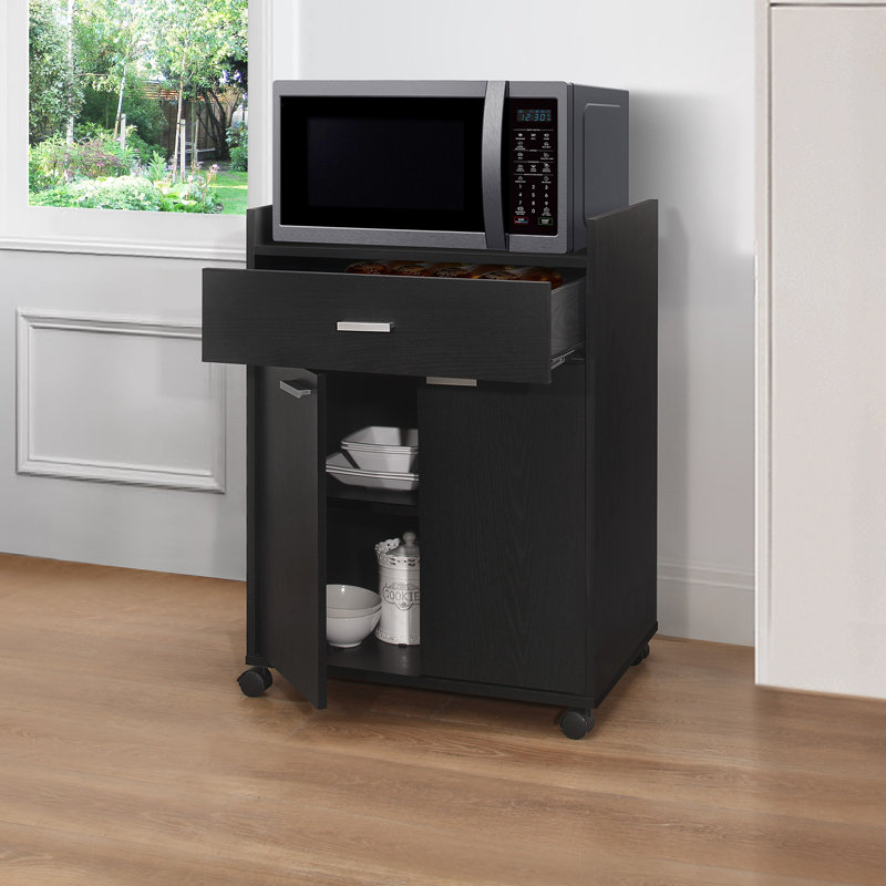 Armintha 24" Kitchen Cabinet Rolling Cart on Wheels, Microwave Shelf Stand with One Drawer, Two Doors for Kitchen, Dining Room