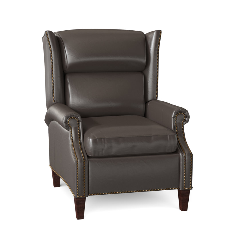 Broderick Recliner, #9 French Natural, Outsider Raven Genuine Leather, Mahogany