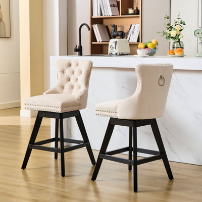 Revêtement en velours pivotant à 360 degrés, pieds en bois - beige, de 2 pour les sièges confortables de style repas, rembourrage