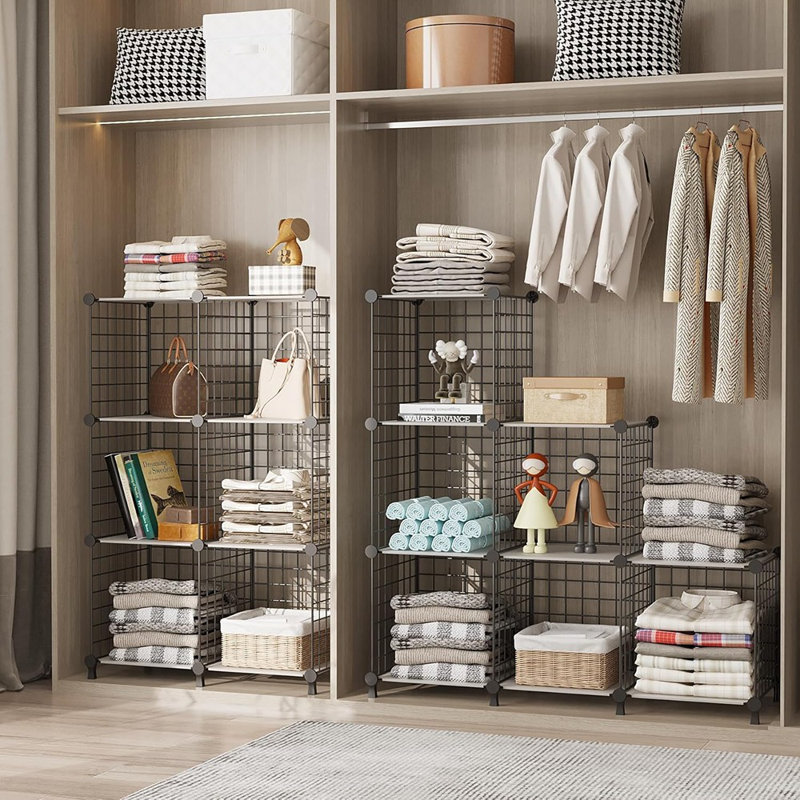 12-Cube Wire Closet Organizer DIY Stackable Storage Shelves Black