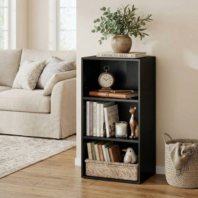 3-Tier Cube Freestanding Bookshelf, Customizable Adjustable Shelves, Fits Home Office, Living Room
