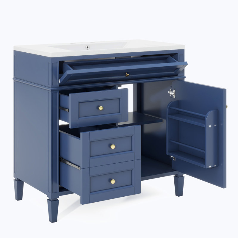 Ensemble de meuble-lavabo simple 36 po avec plateau Clancie, Bleu