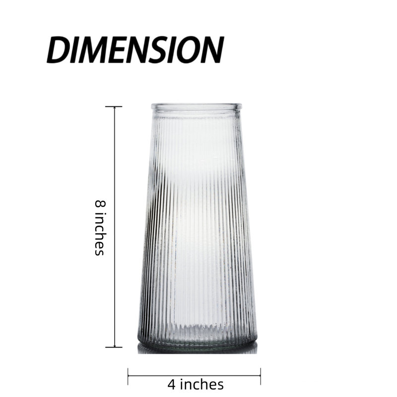 4" W 8" H Clear Ribbed Glass Vase For Flowers, 1