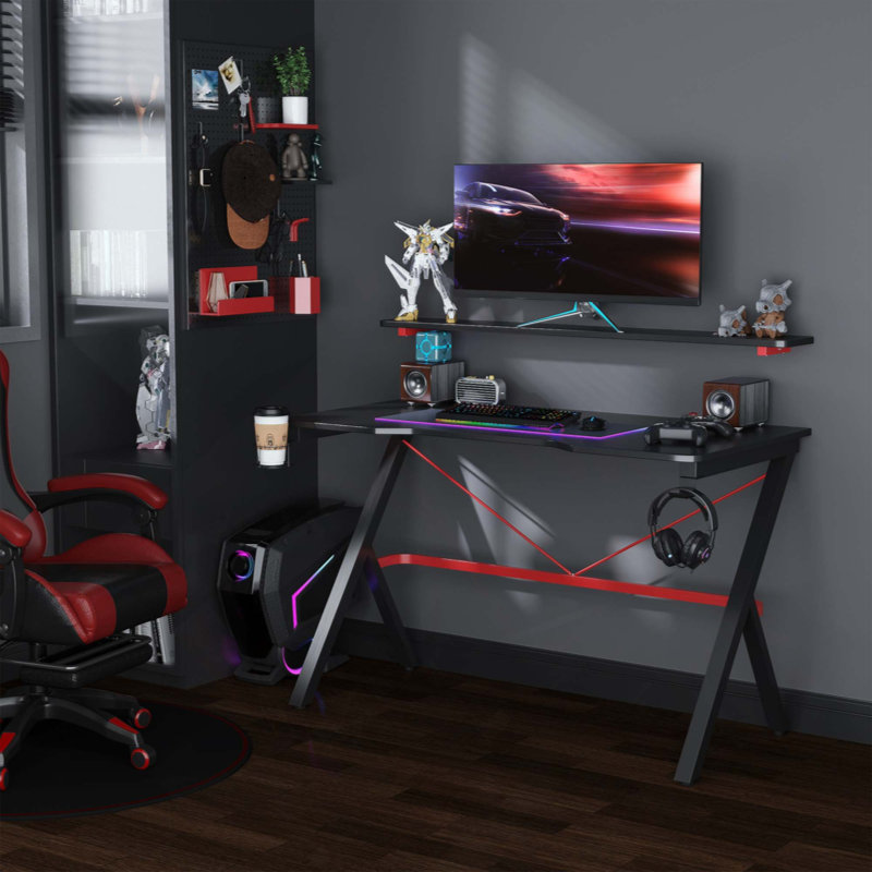 Bureau d'ordinateur de jeu de course Bureau d'ordinateur de bureau à domicile avec support pour porte-gobelet pivotant