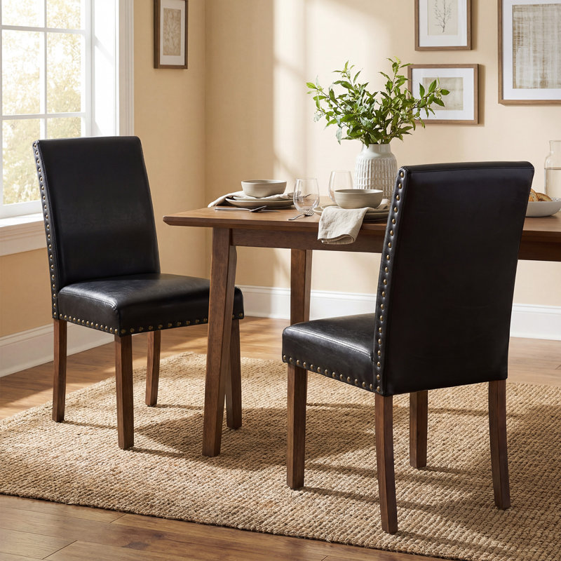 Dining Chairs, Faux Leather Upholstered Dining Room Chair With Nailhead Trim And Sturdy Wood Legs, Modern Parsons Style Side Chairs For Kitchen, Thick Cushion For Comfort