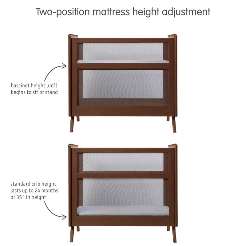 Walnut Wood Breathable Mesh 2-in-1 Mini Crib, Greenguard Certified