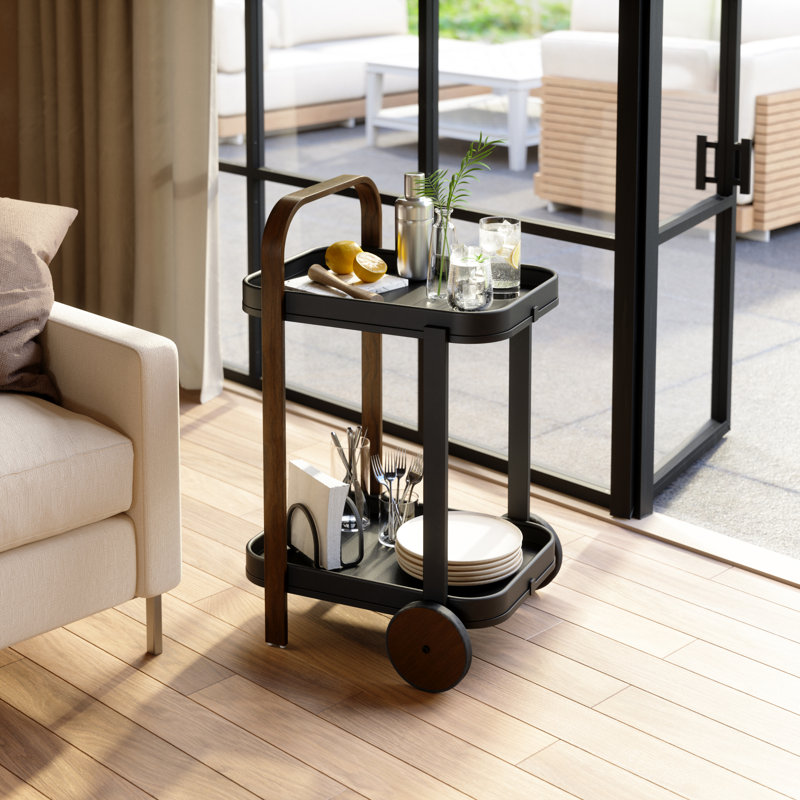 Chariot de bar / rangement Aiyonna Bellwood, Bois foncé, Noir
