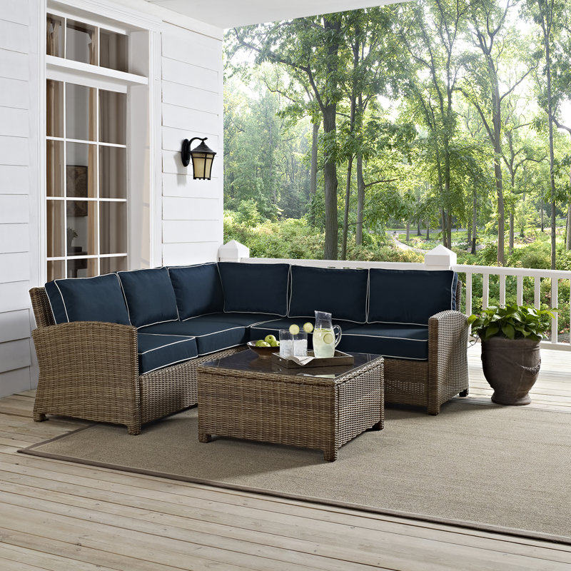 Leandra 4 - Person Modular Patio Conversation Set with Cushions, Navy Velvet, Brown