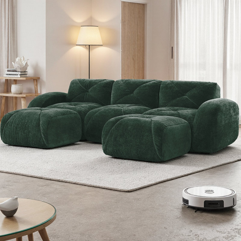 Canapé modulaire en forme de U avec repose-pieds mobile, tissu de velours capitonné et éponge à haute densité 32D, aucun assemblage requis pour le cinéma maison et le bureau, combinaison gratuite