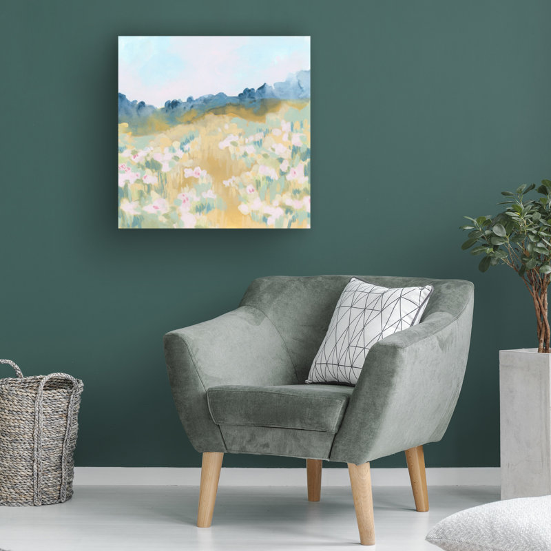 "Champ de fleurs d'ocre II" sur toile, H 14 po x l 14 po