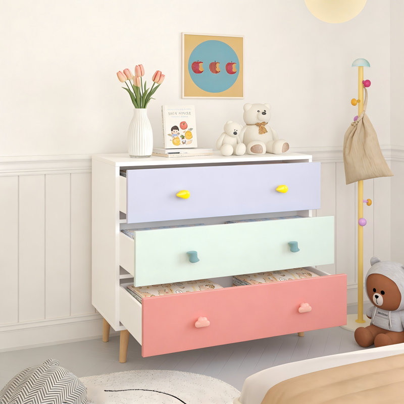 Kids 3 Drawer Dresser, Colorful Storage Cabinet, Baby Nightstand For Nursery, Bedroom, Toddler Room, Living Room, Closet & Apartment