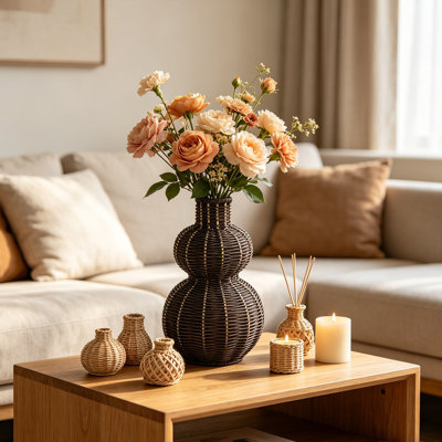 Panier de fleurs en osier tressé arrangement floral boîte de fleurs fraîches décoration objets d'art décoratif ornement gourde