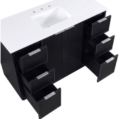 Willard 48" Black Engineered Stone And Solid Wood Bathroom Vanity